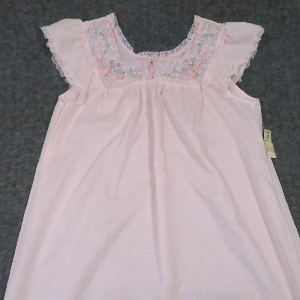 Vintage Sears Nightgown S Pink Lace Floral Embroidered Maxi USA Coquette Grandma